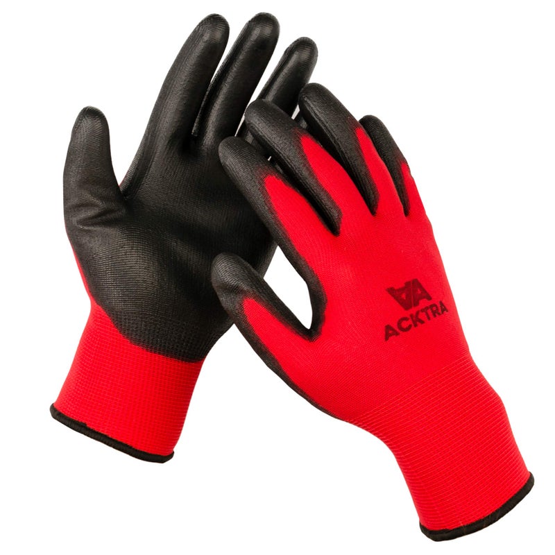 ACKTRA Ultra-Thin PU Safety WORK GLOVES 12 Pairs, WG002 Yellow/Black, Large - Image 2